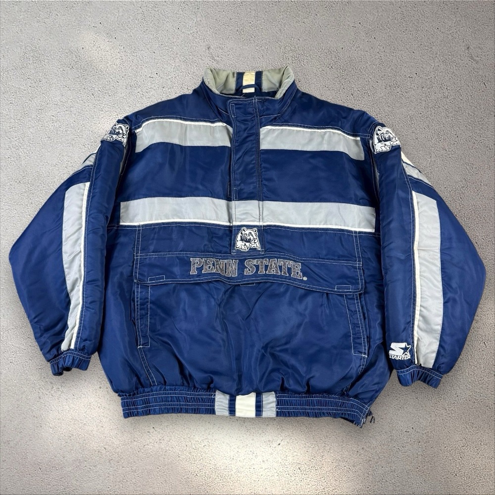 Vtg Penn State PSU Old Logo Lions Starter Quarter Zip Puffer Jacket Pullover XL